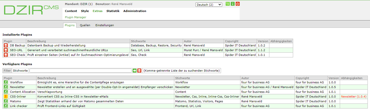 Plugin Manager Screenshot
